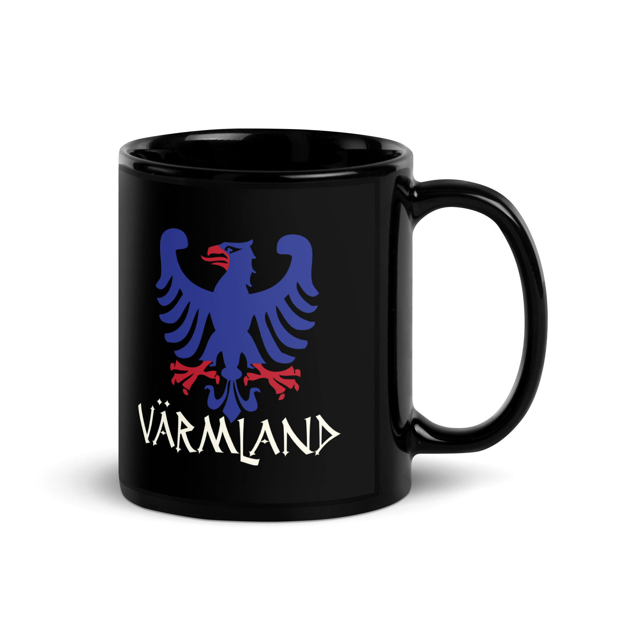 Varmland Sweden Eagle Crest Black Fika Coffee Mug