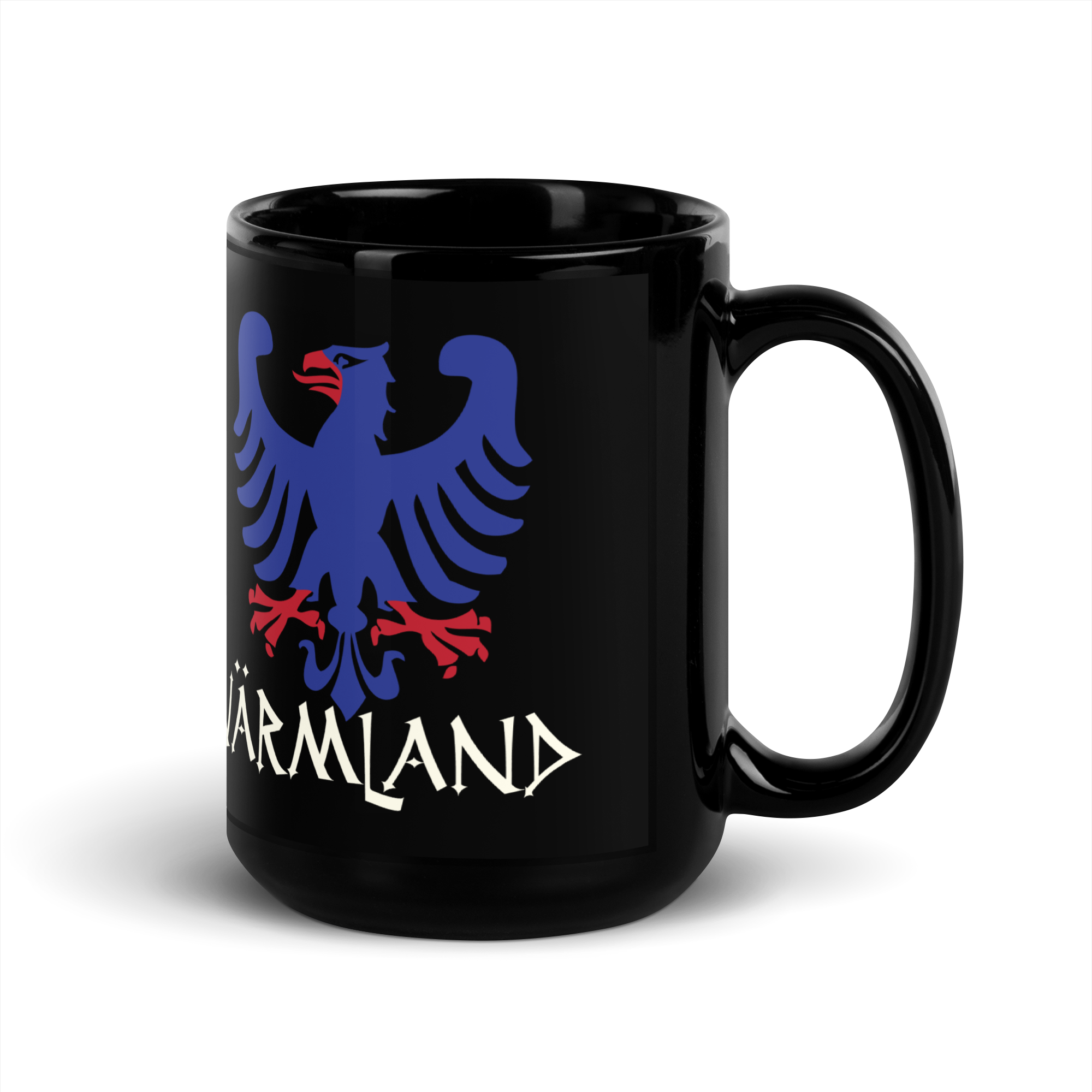 Varmland Sweden Eagle Crest Black Fika Coffee Mug