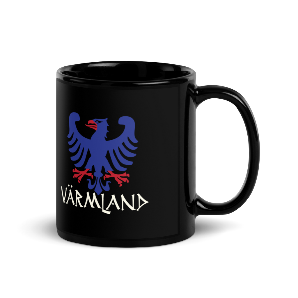 Varmland Sweden Eagle Crest Black Fika Coffee Mug